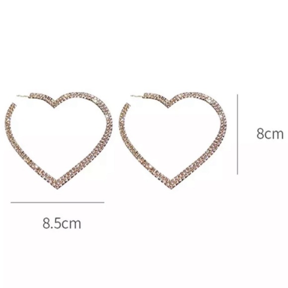 Heart hoop earrings rhinestone crystal silver diamond sparkly sexy cute y2k - Picture 3 of 5